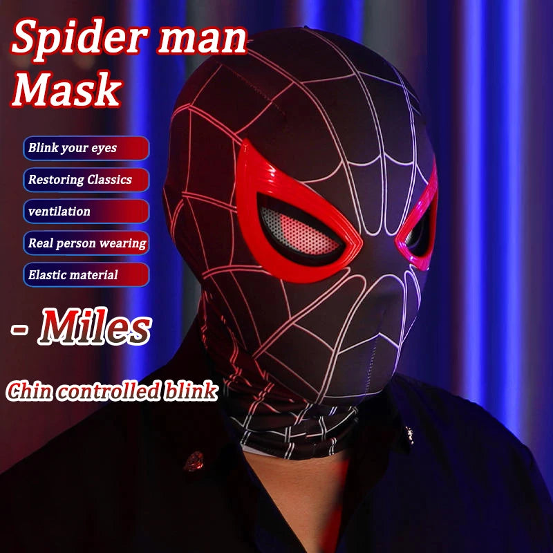 Spider Man Can Blink Masks Cosplay Miles Headgear Moving Eyes Model Party Props Elastic Toys Adults Kids HalloweenChristmasGifts