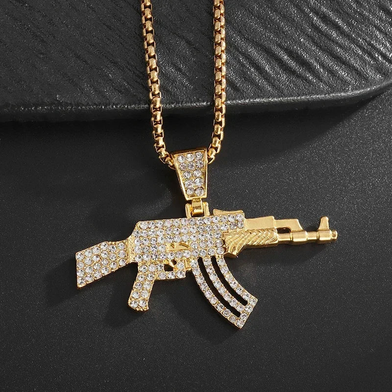 Hip-Hop Ak-47 Rifle Gun Pendant Necklace Men\'s Personalized Street Hip-Hop Rock Rap Party Jewelry