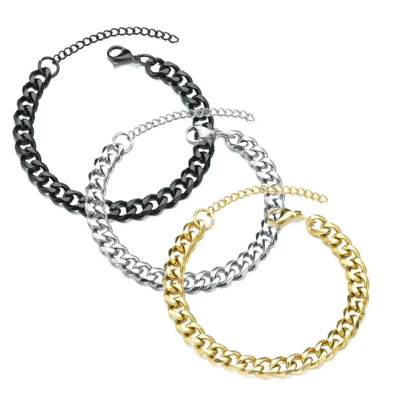 3/5mm Chunky Chain Bracelet for Men Stainless Steel Cuban Link Chain Wristband Classic Punk Heavy Male Jewelry Accessories