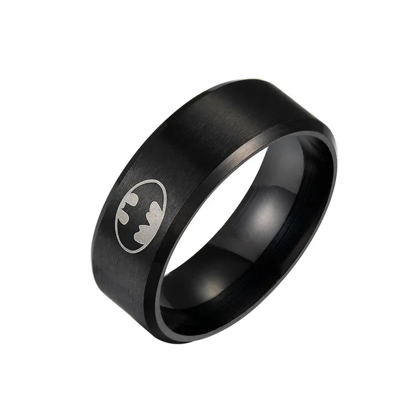 Simple Cool Men Black 8mm Logo Stainless Steel Male Finger Ring Party Fashion Jewelry Ring