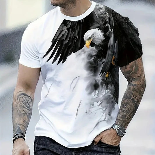 Retro T-Shirt For Men Eagle 3d Print Short Sleeve Tees Summer Casual Quick Dry Loose Oversized T-Shirt Men   Streetwear