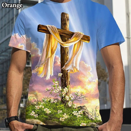 Christian Cross Jesus Printed Casual T-shirt Men and Women Fashion 3d Short Sleeve Tee