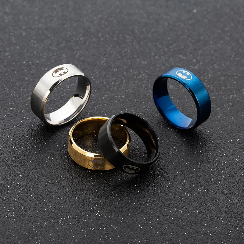 Simple Cool Men Black 8mm Logo Stainless Steel Male Finger Ring Party Fashion Jewelry Ring