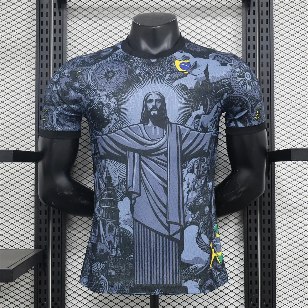 Summer Football Training Top Brazil Special Edition Jesus Black Grey Football Jersey Adult Children Outdoor Quick-drying Tshirts