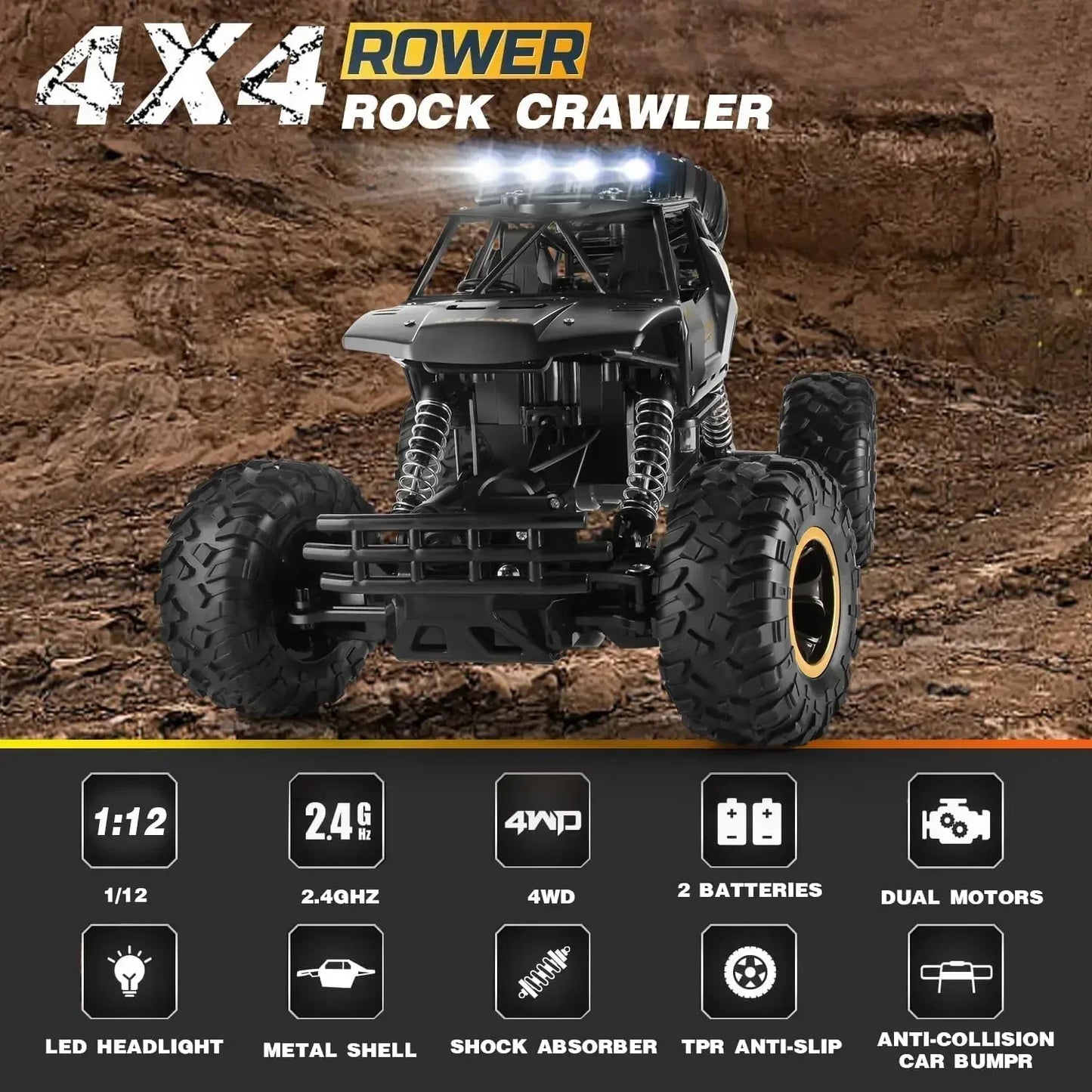 4WD 37CM Remote Control Off Road RC Car Radio Climbing Super Alloy Truck Buggy 4x4 RTR Vehicle Electric Toy Childrens Kids Gifts