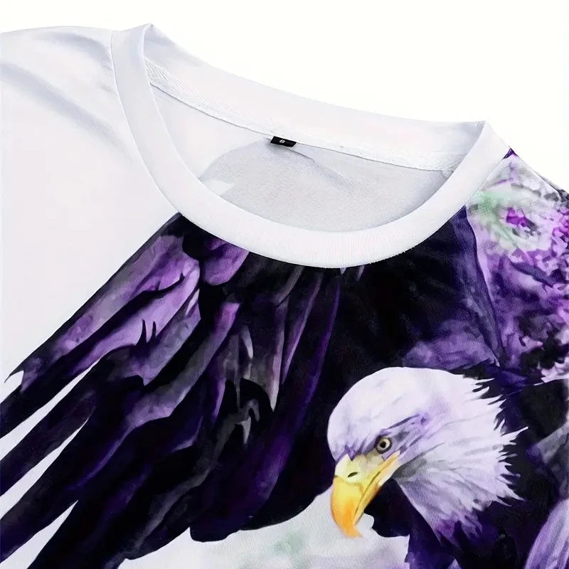 Retro T-Shirt For Men Eagle 3d Print Short Sleeve Tees Summer Casual Quick Dry Loose Oversized T-Shirt Men   Streetwear