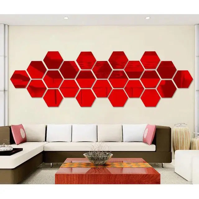 6/12Pcs Hexagon Acrylic Mirror Wall Stickers Home Decor DIY Removable Mirror Sticker Living-Room Decal Art Ornaments For Home