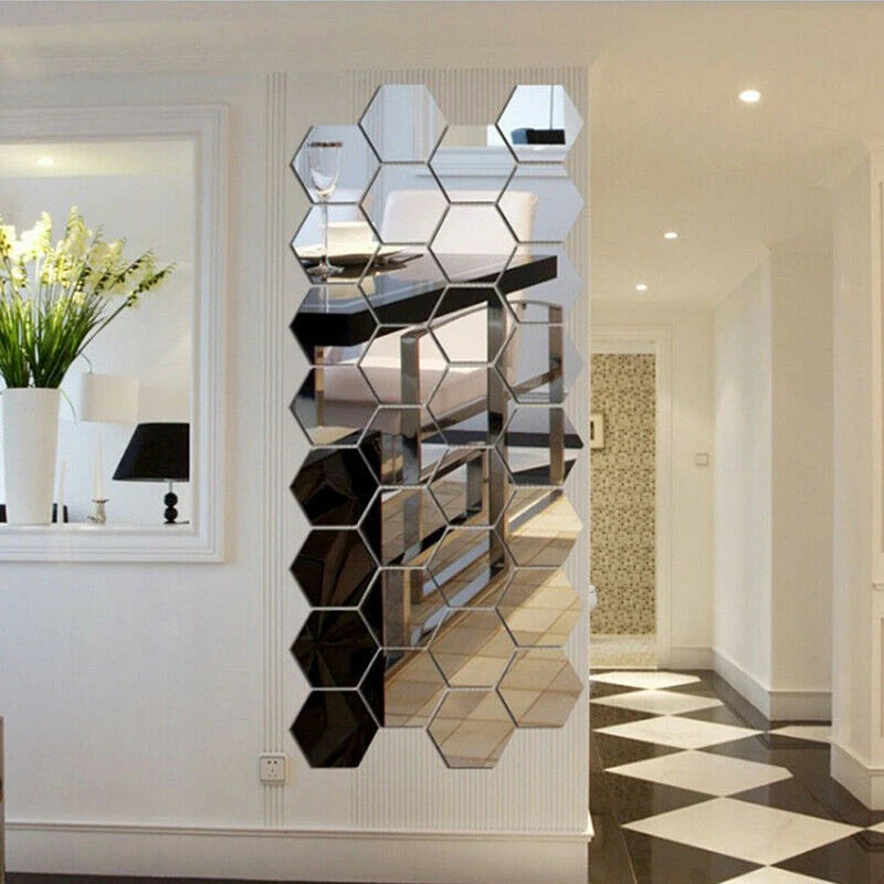 6/12Pcs Hexagon Acrylic Mirror Wall Stickers Home Decor DIY Removable Mirror Sticker Living-Room Decal Art Ornaments For Home