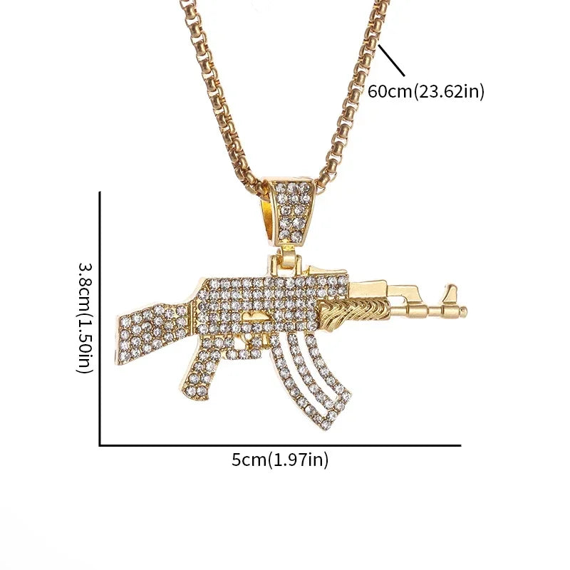 Hip-Hop Ak-47 Rifle Gun Pendant Necklace Men\'s Personalized Street Hip-Hop Rock Rap Party Jewelry