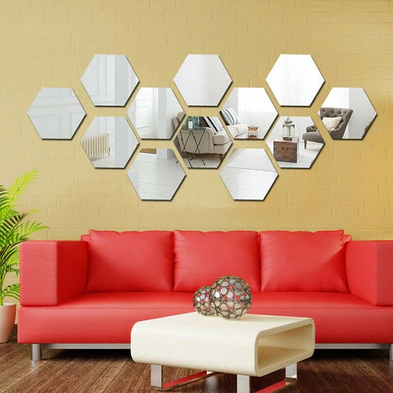 6/12Pcs Hexagon Acrylic Mirror Wall Stickers Home Decor DIY Removable Mirror Sticker Living-Room Decal Art Ornaments For Home