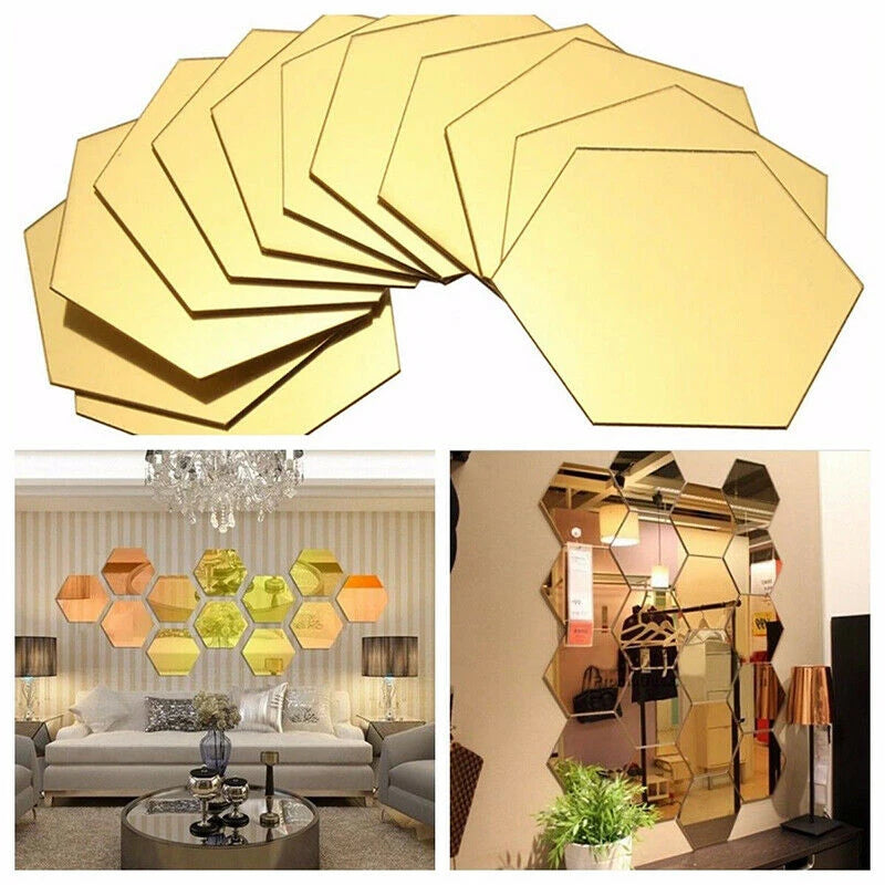 6/12Pcs Hexagon Acrylic Mirror Wall Stickers Home Decor DIY Removable Mirror Sticker Living-Room Decal Art Ornaments For Home