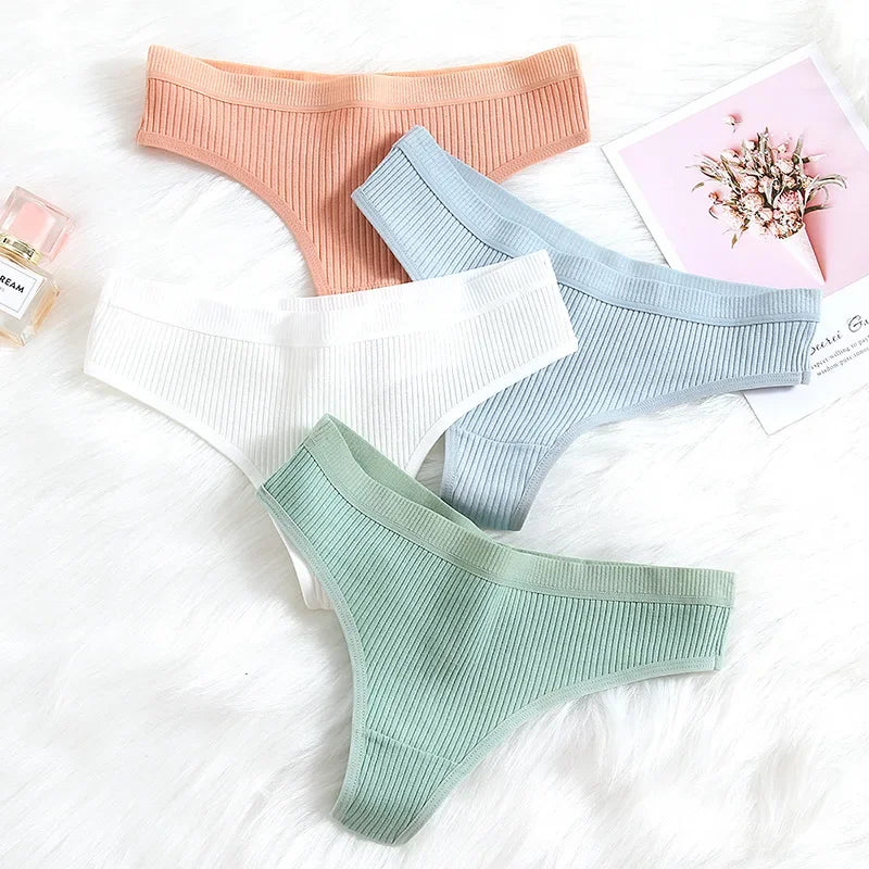 Women's Panties Fashion Striped Thongs Soft Cotton Underwear Ladies Sexy Lingerie Sports Breathable G-Strings Cozy T-Back 4