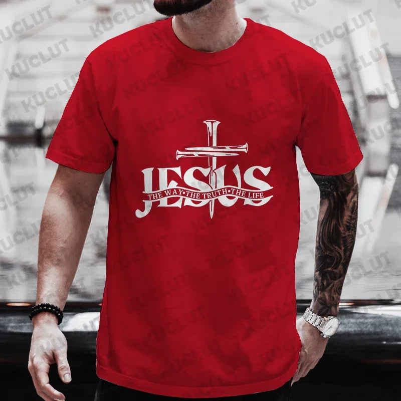 Jesus Pattern Men's T-shirt Fashion Graphic Tops Short Sleeve Tees Summer Casual Outdoor Streetwear Male Plus Size Y2k Clothes