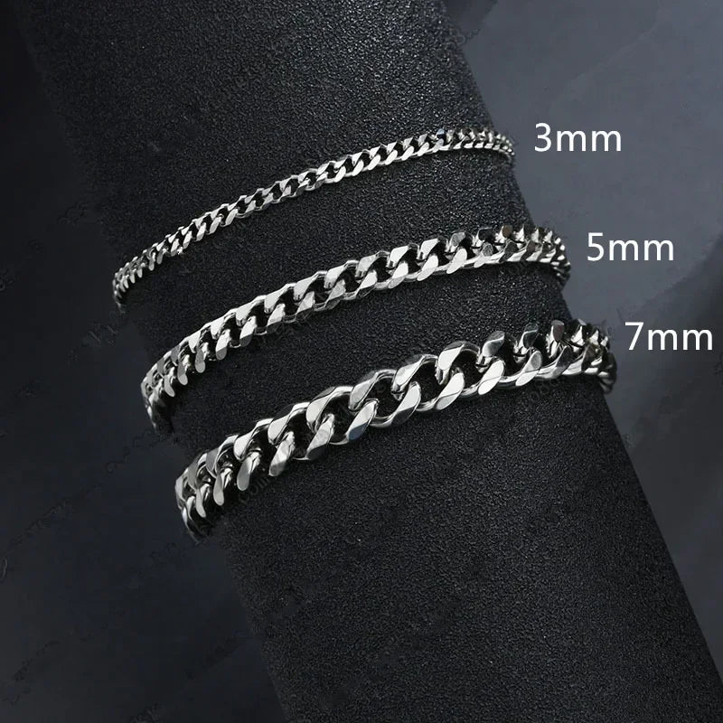 3/5mm Chunky Chain Bracelet for Men Stainless Steel Cuban Link Chain Wristband Classic Punk Heavy Male Jewelry Accessories