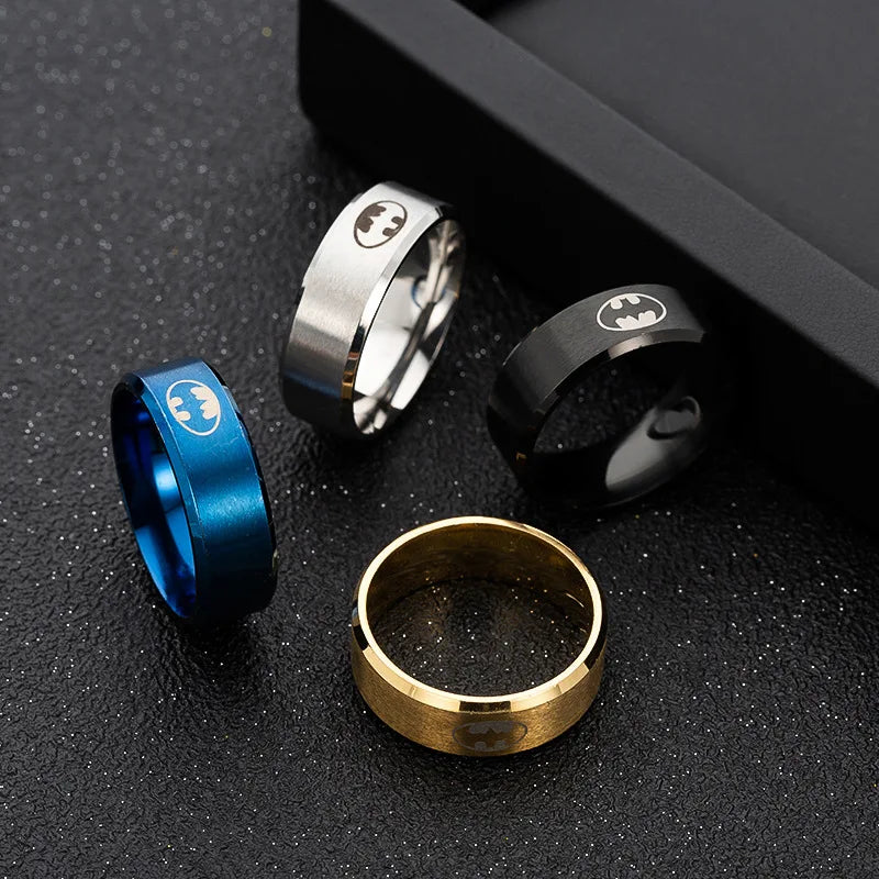 Simple Cool Men Black 8mm Logo Stainless Steel Male Finger Ring Party Fashion Jewelry Ring