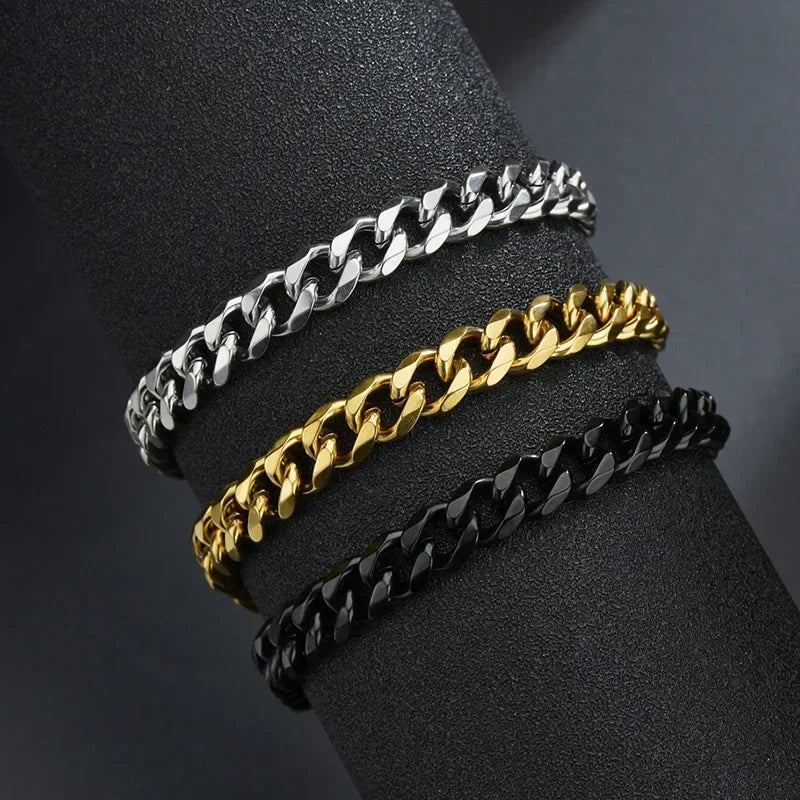 3/5mm Chunky Chain Bracelet for Men Stainless Steel Cuban Link Chain Wristband Classic Punk Heavy Male Jewelry Accessories