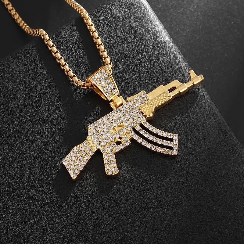 Hip-Hop Ak-47 Rifle Gun Pendant Necklace Men\'s Personalized Street Hip-Hop Rock Rap Party Jewelry