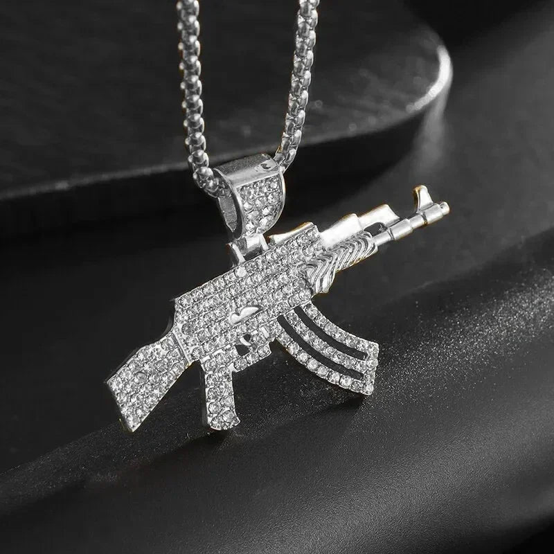 Hip-Hop Ak-47 Rifle Gun Pendant Necklace Men\'s Personalized Street Hip-Hop Rock Rap Party Jewelry