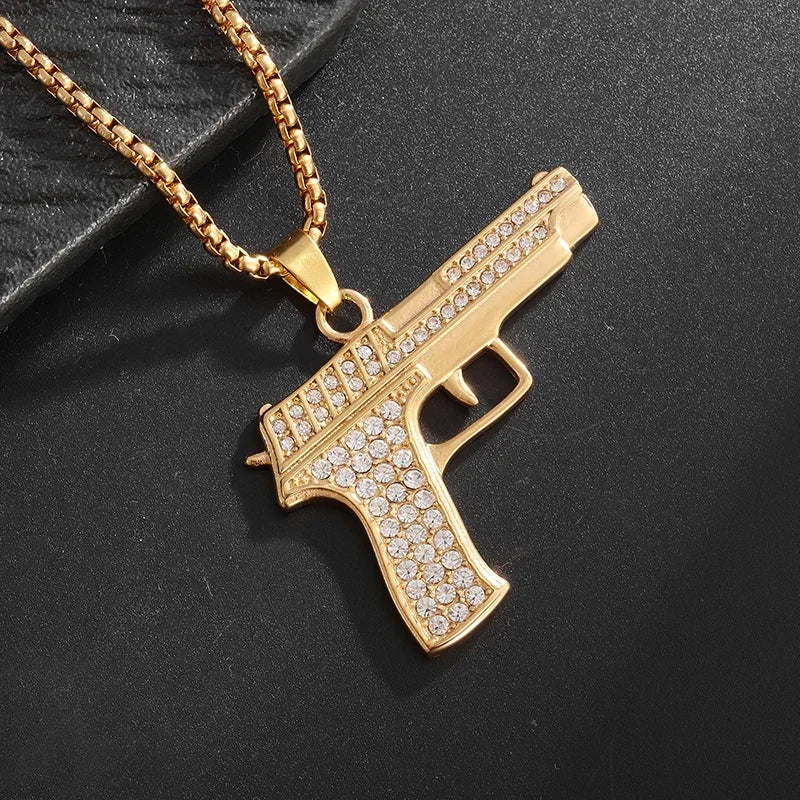 Hip-Hop Ak-47 Rifle Gun Pendant Necklace Men\'s Personalized Street Hip-Hop Rock Rap Party Jewelry