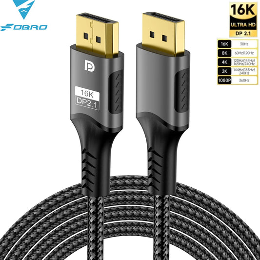 16K DisplayPort Cable DP2.1 80Gbps 16k@30Hz(DSC) Video Audio Cable Display Port Cord For Video PC Laptop TV Display Port Cable