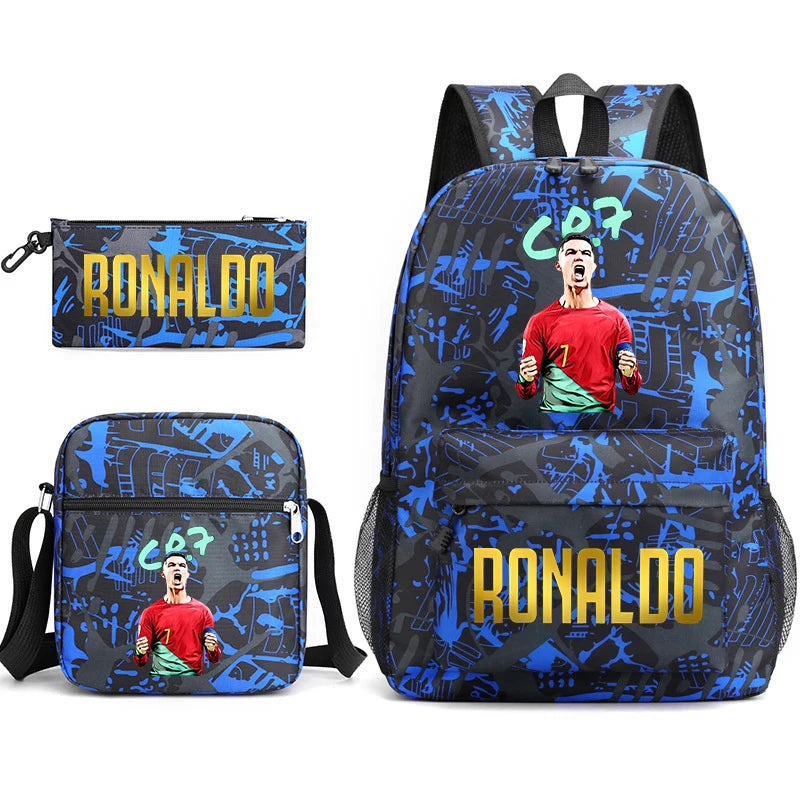 Ronaldo printed children's backpack set student school bag shoulder bag pencil case 3-piece set universal for boys and girls