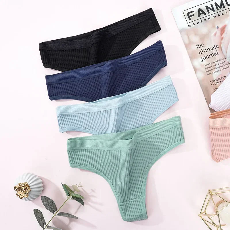 Women's Panties Fashion Striped Thongs Soft Cotton Underwear Ladies Sexy Lingerie Sports Breathable G-Strings Cozy T-Back 4