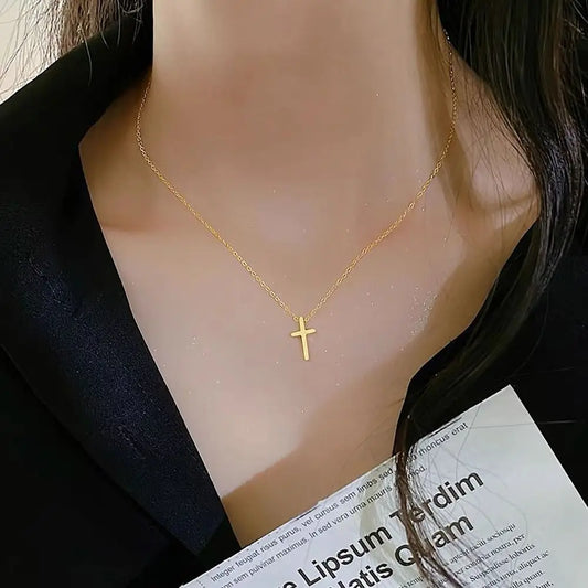 Non-Fading Cross Pendant Adjustable Chain Neck Accessory Clavicle Necklace INS Style Titanium Steel Pendant Clavicle Chain Women