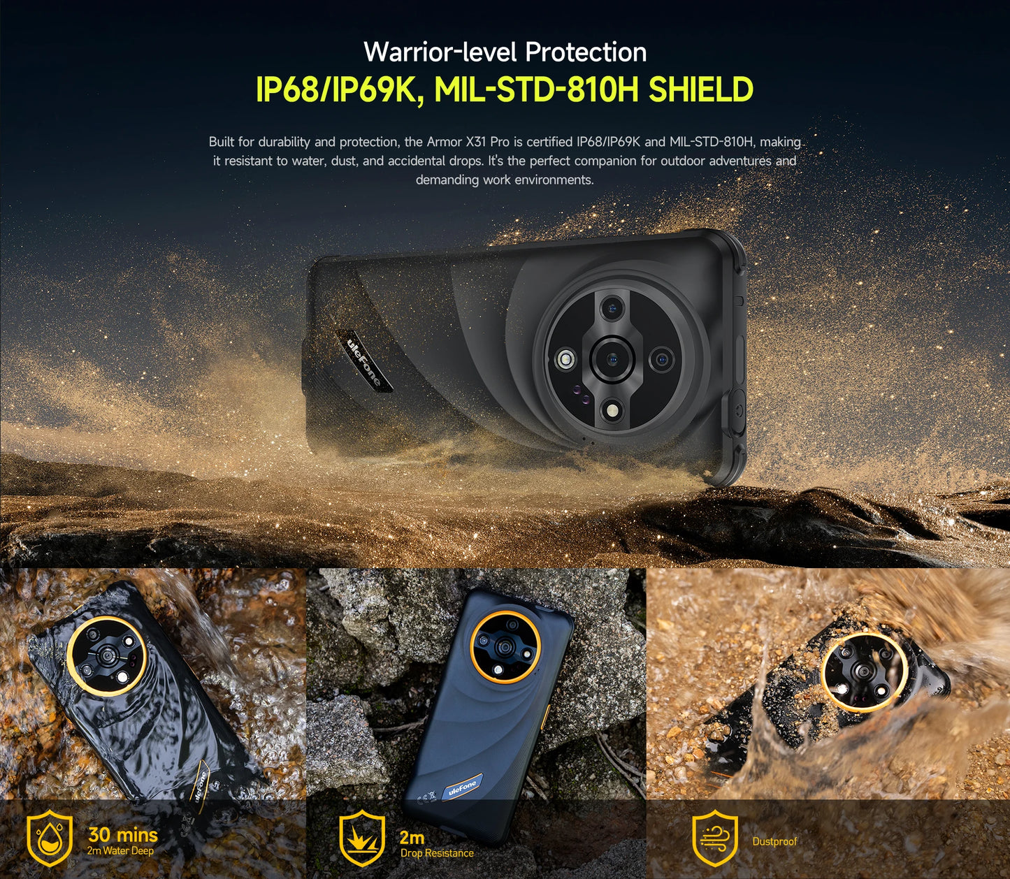 【World Premiere】Ulefone Armor X31 Pro 5G Rugged Phone Android 14 Smartphone 6.56”16GB + 256GB Night Camera 64MP 6050mAh NFC