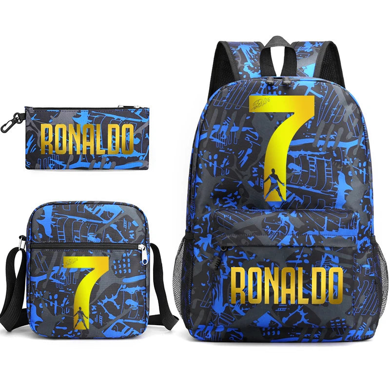 Ronaldo printed children's backpack set student school bag shoulder bag pencil case 3-piece set universal for boys and girls