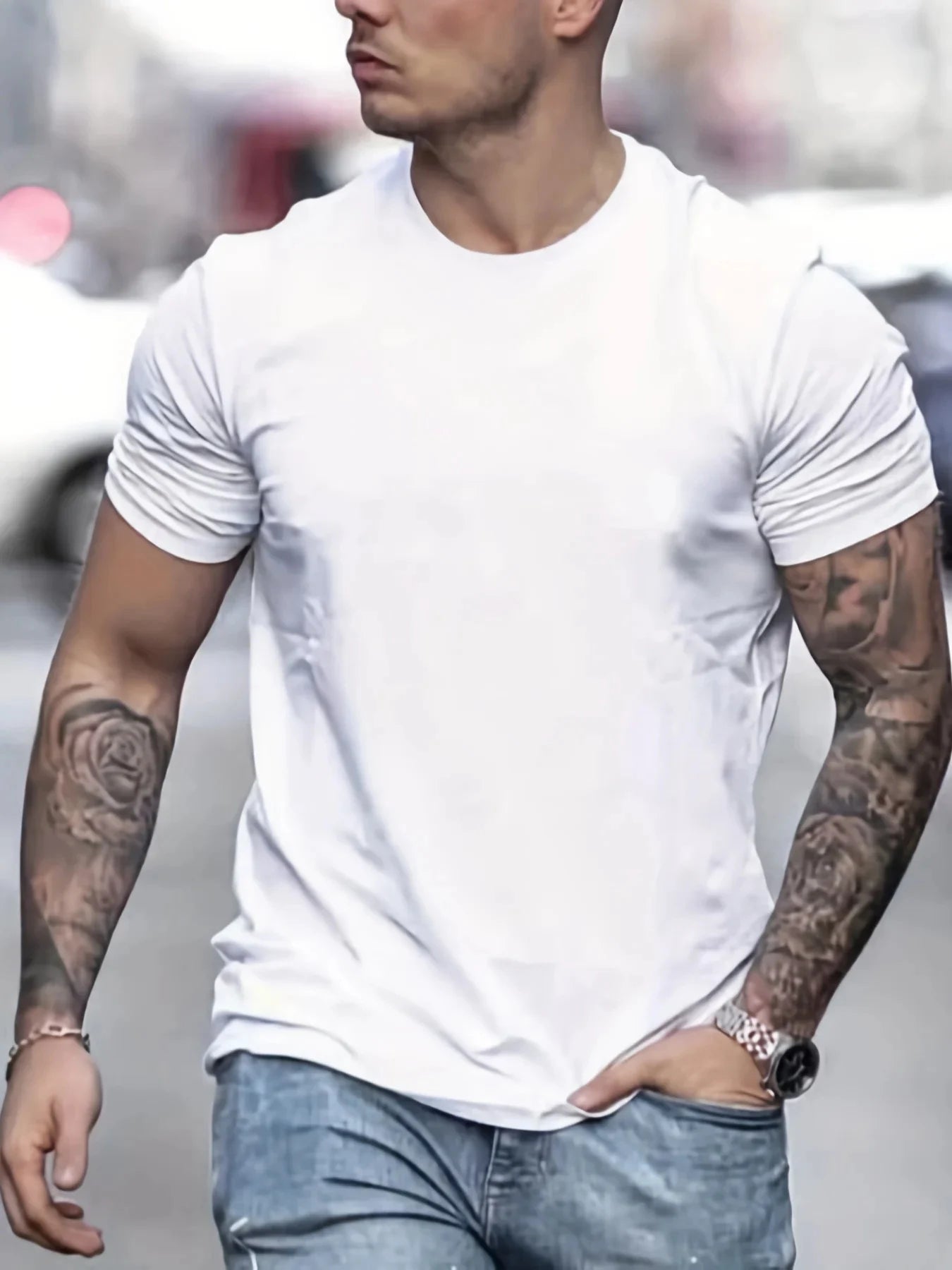 Men's 100% Polyester summer loose PARIS Creative Letter print casual slim fit round neck short sleeved T-shirt top