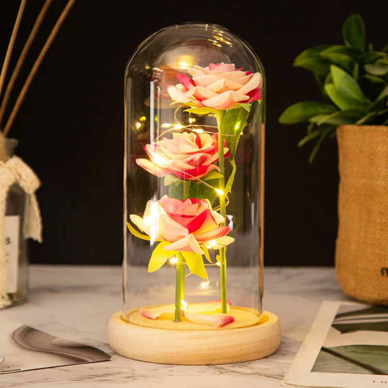 Rose Glass Cover Rose in Glass Dome Light Up Gifts for Women Valentines Ornament Glass Dome Rose Ornament The Preserve Flannel