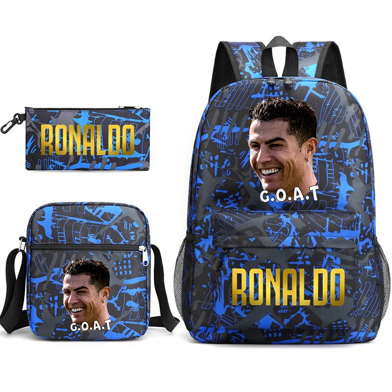 Ronaldo printed children's backpack set student school bag shoulder bag pencil case 3-piece set universal for boys and girls