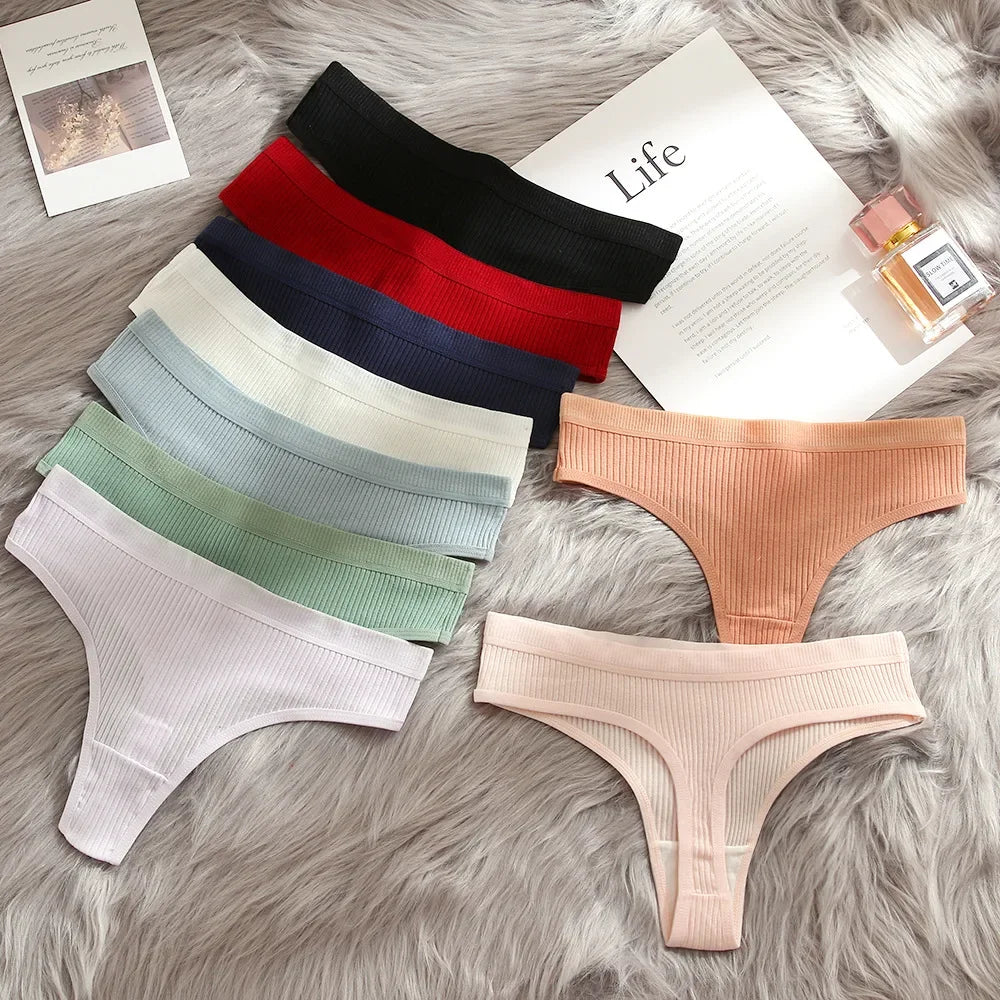 Women's Panties Fashion Striped Thongs Soft Cotton Underwear Ladies Sexy Lingerie Sports Breathable G-Strings Cozy T-Back 4