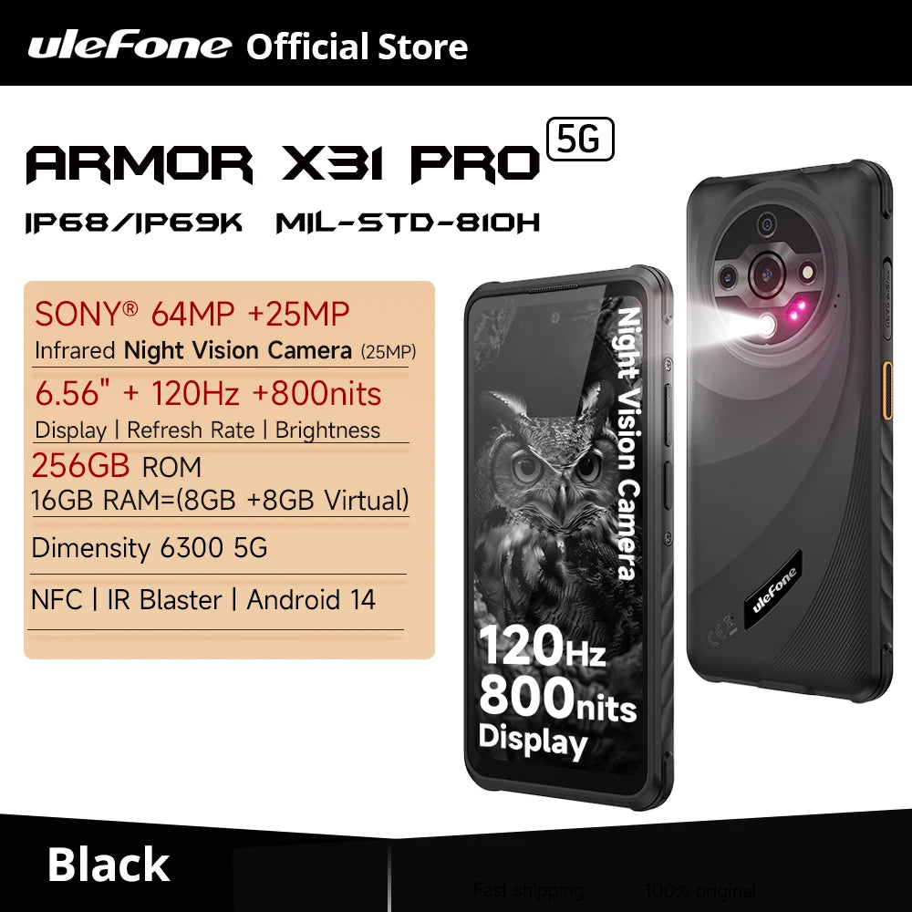 【World Premiere】Ulefone Armor X31 Pro 5G Rugged Phone Android 14 Smartphone 6.56”16GB + 256GB Night Camera 64MP 6050mAh NFC