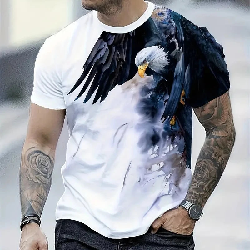 Retro T-Shirt For Men Eagle 3d Print Short Sleeve Tees Summer Casual Quick Dry Loose Oversized T-Shirt Men   Streetwear