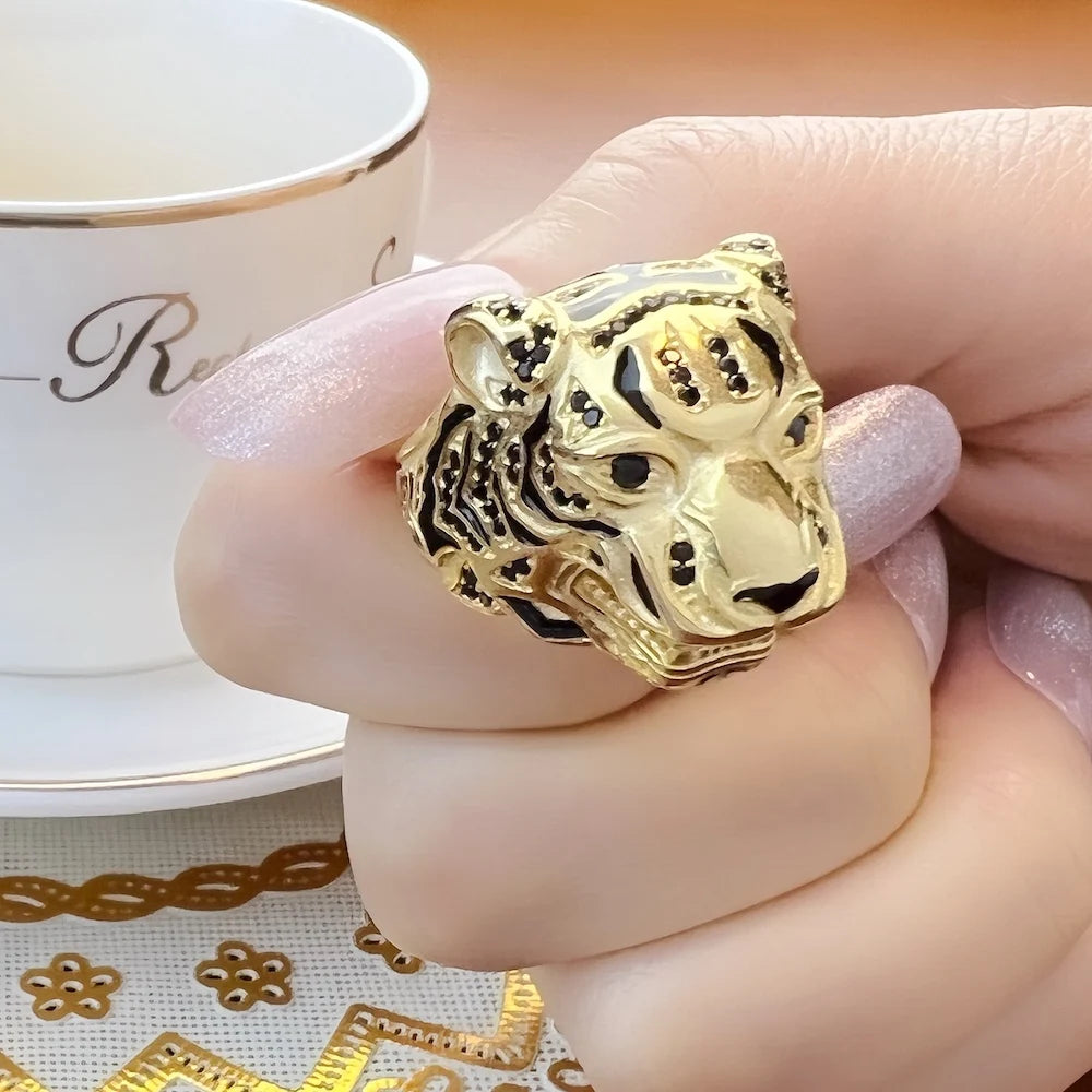 Ring Golden Tiger Rebel Fine Jewelry For Women Men,2022 Brand New Personal Lucky Gift In 925 Sterling Silver