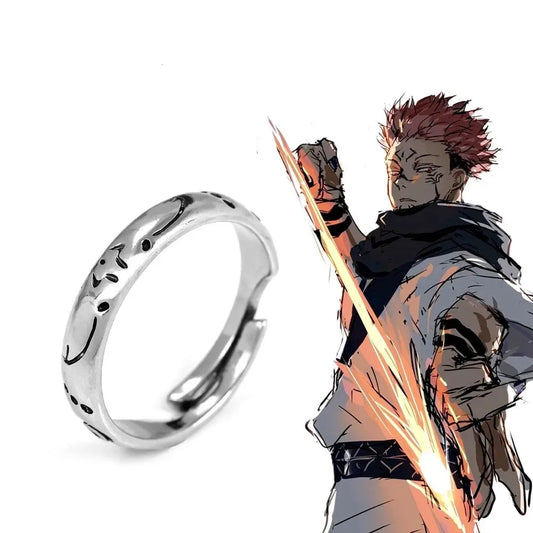 Anime Jujutsu Kaisen Itadori Yuji Ryomen Sukuna Rings Cosplay Metal Opening Adjustable Unisex Ring Jewelry Prop Accessories Gift