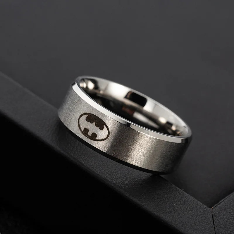 Simple Cool Men Black 8mm Logo Stainless Steel Male Finger Ring Party Fashion Jewelry Ring