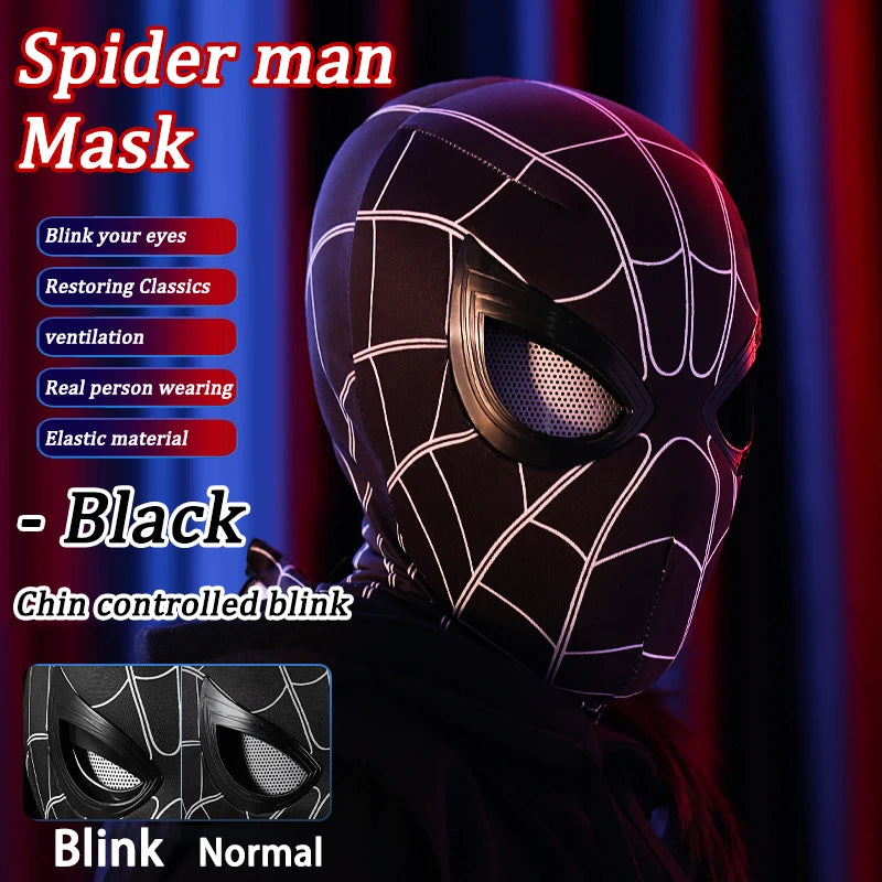 Spider Man Can Blink Masks Cosplay Miles Headgear Moving Eyes Model Party Props Elastic Toys Adults Kids HalloweenChristmasGifts