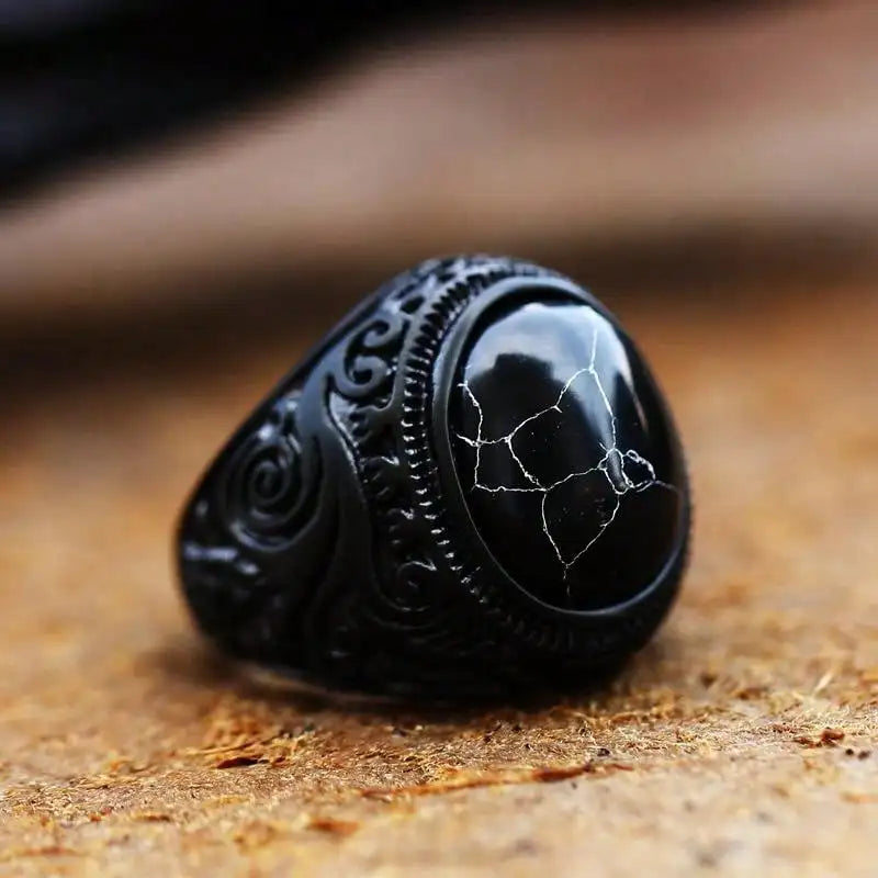 Vintage Black Stainless Steel Rings for Men Anniversary Party Gift Fashion Imitation Stone Resin Men Rings Jewelry Accessories