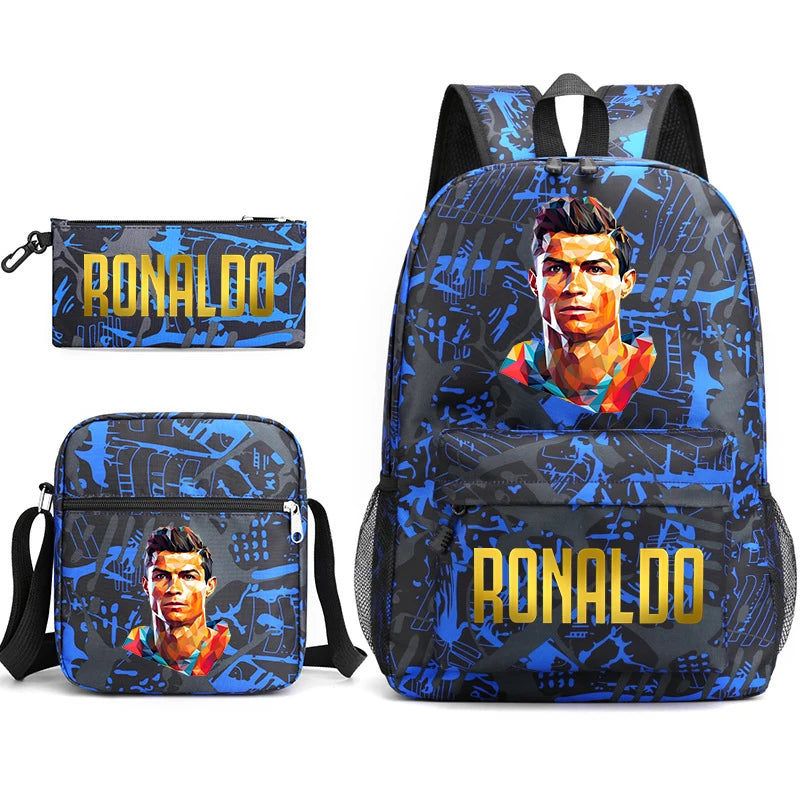 Ronaldo printed children's backpack set student school bag shoulder bag pencil case 3-piece set universal for boys and girls