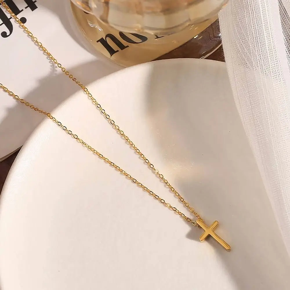 Non-Fading Cross Pendant Adjustable Chain Neck Accessory Clavicle Necklace INS Style Titanium Steel Pendant Clavicle Chain Women