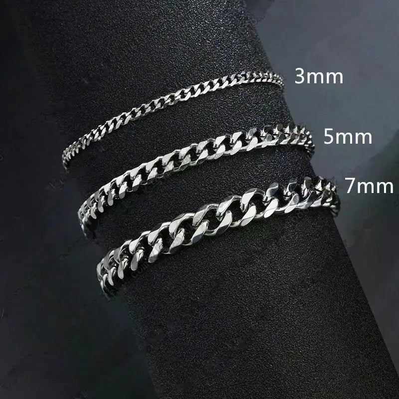 3/5mm Chunky Chain Bracelet for Men Stainless Steel Cuban Link Chain Wristband Classic Punk Heavy Male Jewelry Accessories