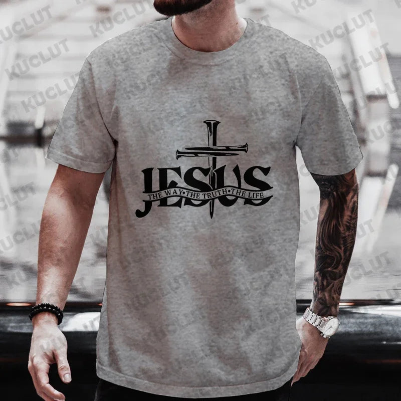 Jesus Pattern Men's T-shirt Fashion Graphic Tops Short Sleeve Tees Summer Casual Outdoor Streetwear Male Plus Size Y2k Clothes