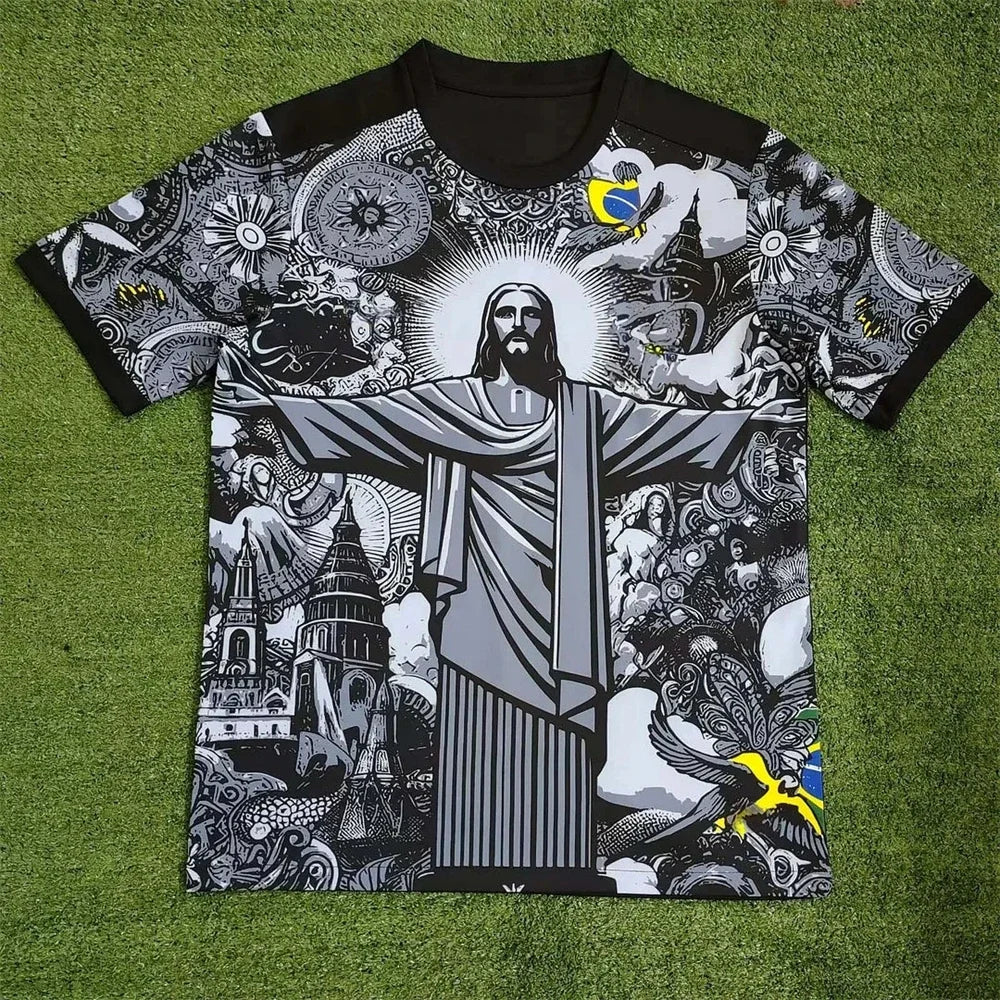 Summer Football Training Top Brazil Special Edition Jesus Black Grey Football Jersey Adult Children Outdoor Quick-drying Tshirts