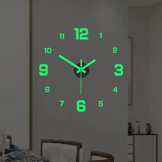 EW Creative Simple Luminous Digital Clock European Style DIY Silent Wall Clock Study Living Room Punch-Free Wall Sticker Clock