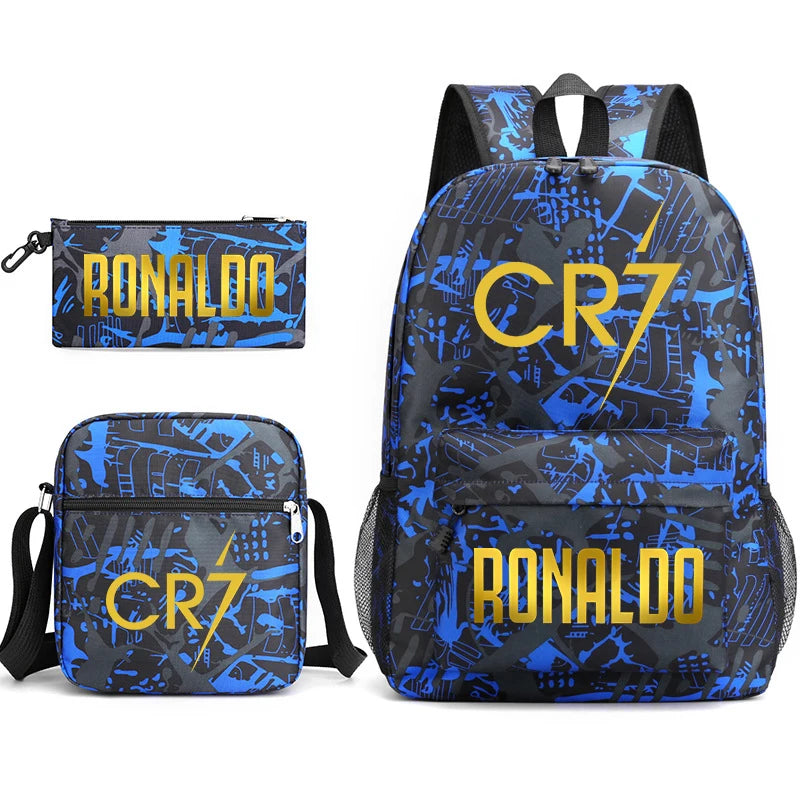 Ronaldo printed children's backpack set student school bag shoulder bag pencil case 3-piece set universal for boys and girls