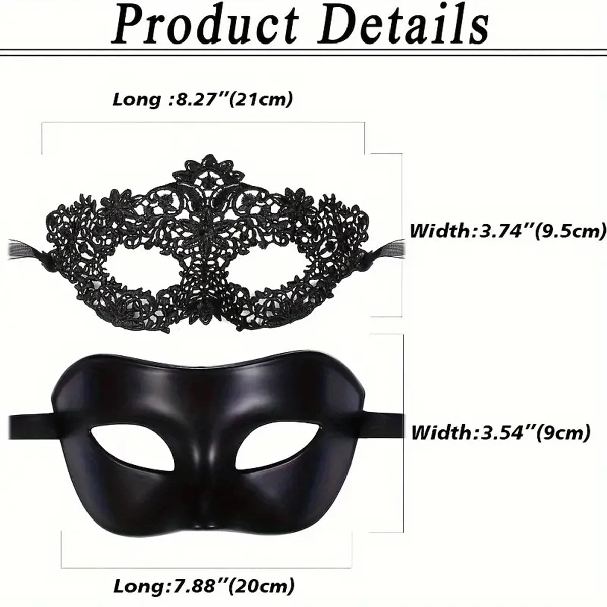 2pcs Elegant Black Lace Masquerade Mask Set for Couples - Perfect for Venetian Party, Mardi Gras, and Halloween Celebrations