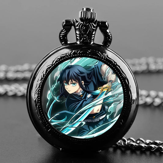 Anime Tokitou Muichirou Design Quartz Pocket Watch Gift Set with Durable Chain and Arabic Numeral Face Timeless Present for Men