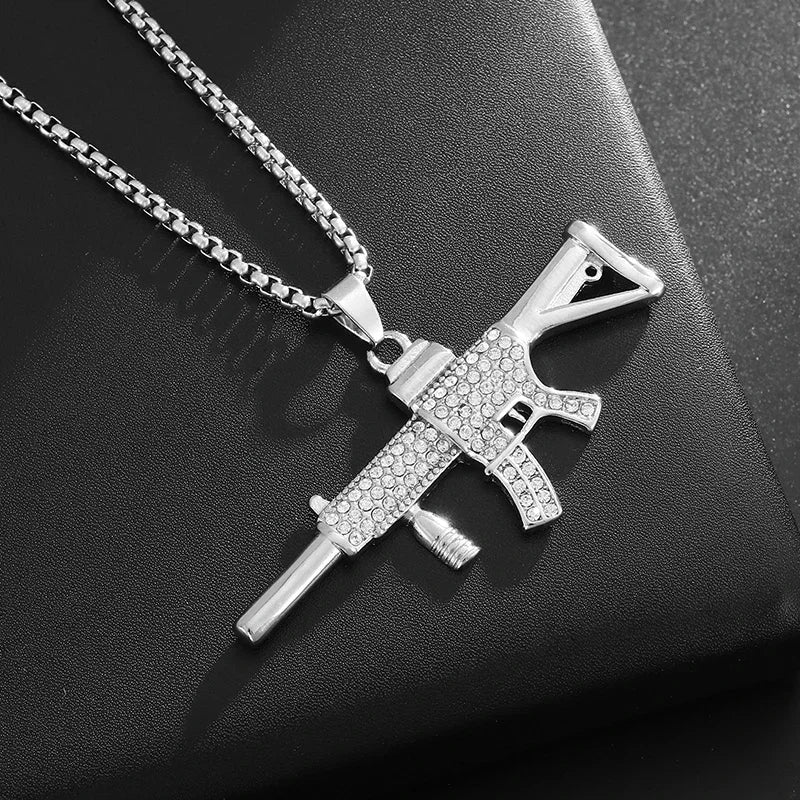 Hip-Hop Ak-47 Rifle Gun Pendant Necklace Men\'s Personalized Street Hip-Hop Rock Rap Party Jewelry